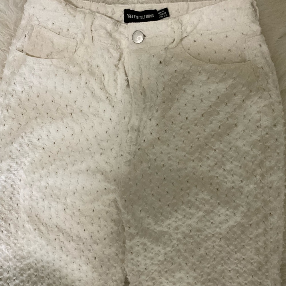 PrettyLittleThing Cream Textured Pants